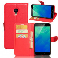 Кожаный чехол (книжка) Wallet с визитницей для Meizu M5 Красный