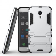 Ударопрочный чехол-подставка Transformer для Meizu Pro 6 с мощной защитой корпуса Серебряный / Satin Silver
