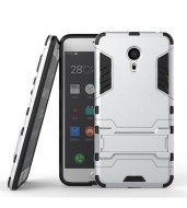 Ударопрочный чехол-подставка Transformer для Meizu MX6 с мощной защитой корпуса Серебряный / Satin Silver