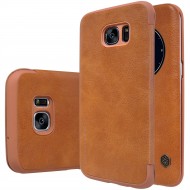 Кожаный чехол (книжка) Nillkin Qin Series для Samsung G935F Galaxy S7 Edge Коричневый с окошком